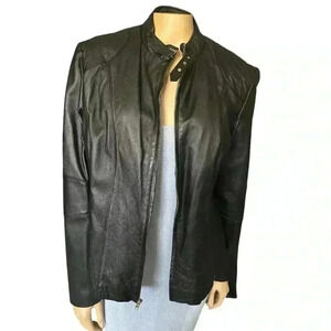 Decoded Women's Black Zip Buckle Collared Mid-Length biker leather Jacket XL